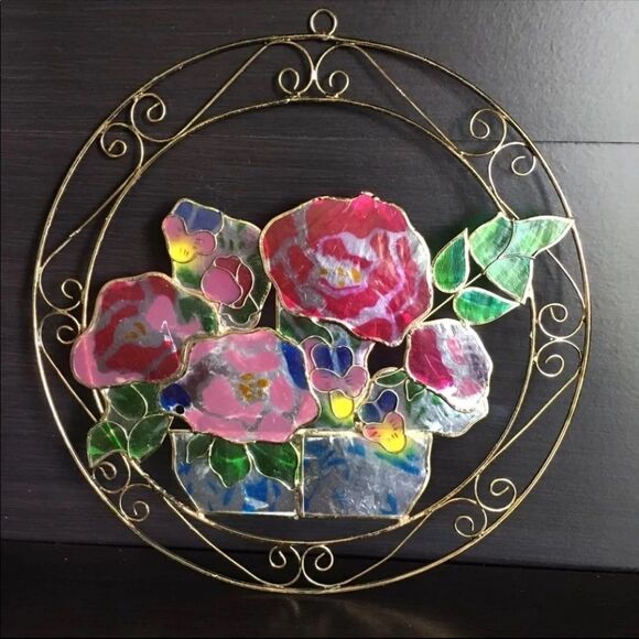 Vintage Capiz Shell Pansies Suncatcher - Picture 5 of 9